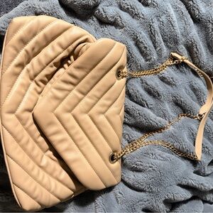 SHEIN Beige Chevron Chain Shoulder Bag